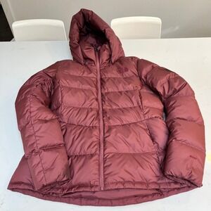 The North Face Women 600 Fill Down Hooded Puffer Jacket Burgundy Parka Coat FLAW